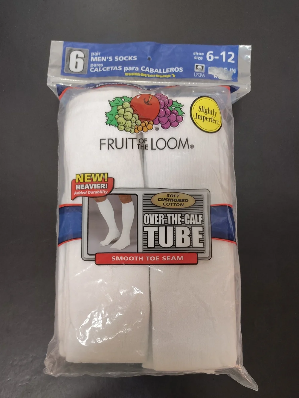 Vtg Fruit of the Loom Men’s Over-the-Calf Tube Socks – White - 6 Pack -Size 6-12